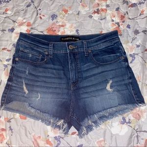 Express high waisted distressed shorts